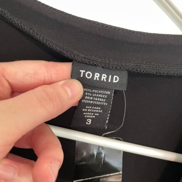 NEW NWT TORRID 3 Plus Size Jersey Knit Faux Wrap Top Black Short Sleeve NO BELT - Picture 6 of 15